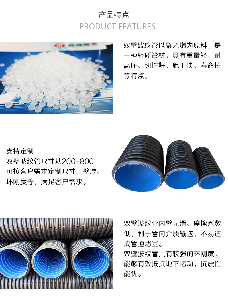 hdpe雙壁波紋管——市政雨汙排水管小區道路排（pái）汙管
